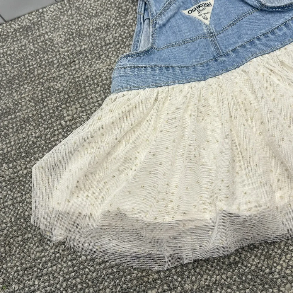 Osh‎ Kosh B Gosh Denim Overall W Ivory Tutu Vestbak Skirt 18M Cute